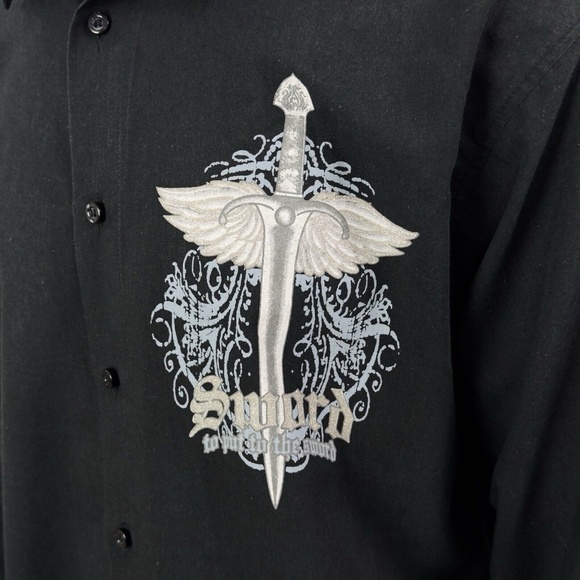 Pronti Collection By Phita Men's Large Black Graphic Shirt "To Put to the Sword" - Picture 12 of 12